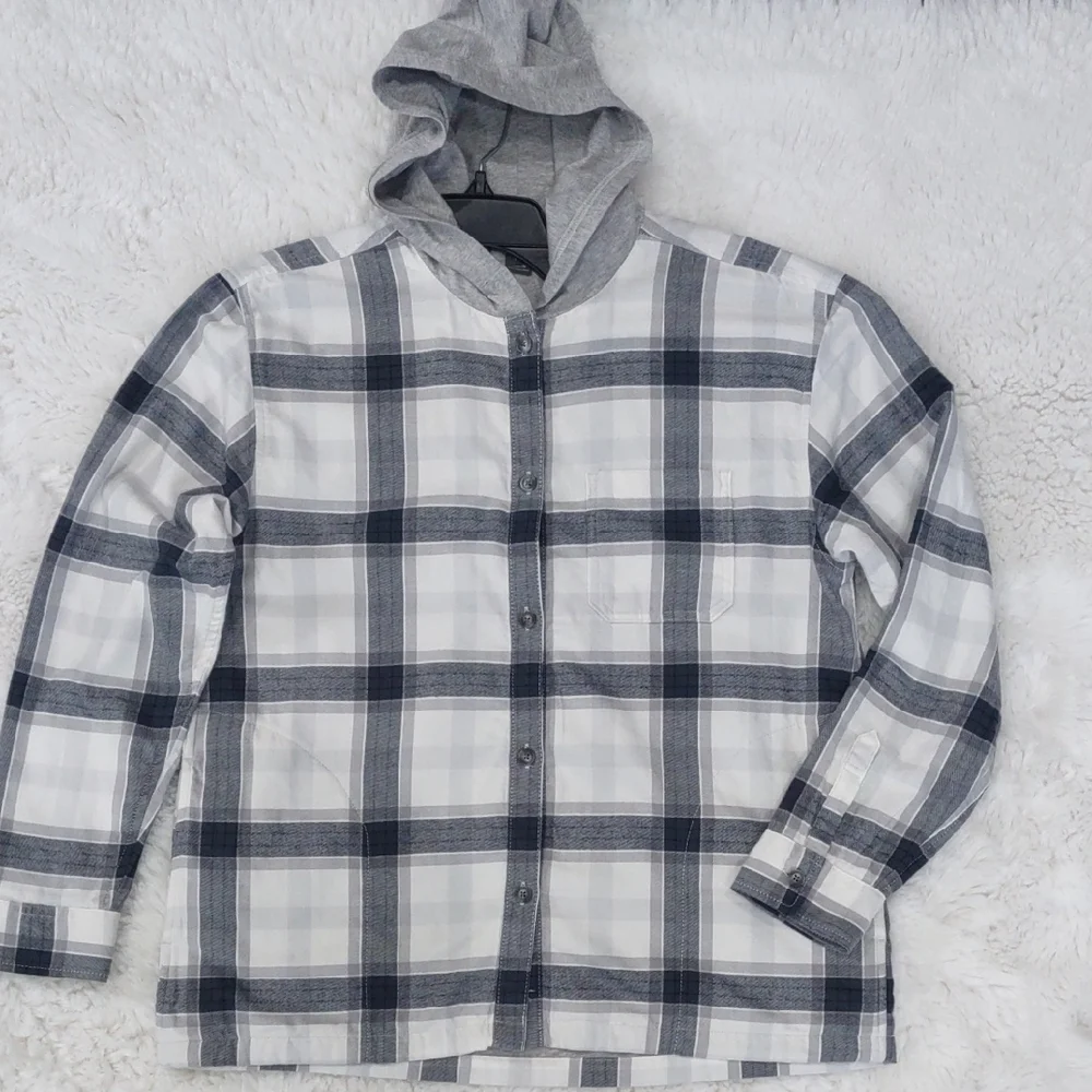 EDDIE BAUER Gray Plaid Hooded Jacket - Picture 1 of 17